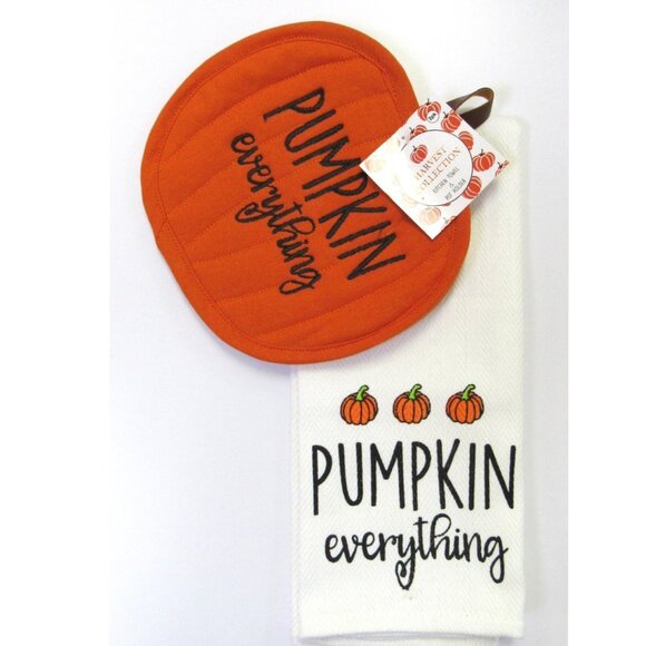 2 PC Set Potholder Oven Mitt & Kitchen Towel Pumpkin Harvest "Pumpkin Everything - Picture 1 of 4